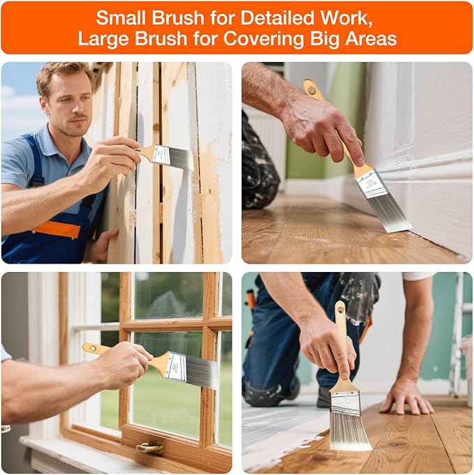 King Origin 10-Pack Professional Angled Paint Brushes Set (1", 1.5", 2", 2.5", 3") Synthetic Wall & Trim Brushes for Cutting Edges, Cabinets, Touch-Ups | Reusable Bulk Paintbrush Kit