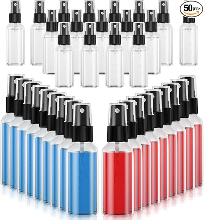 50pcs Small Travel Spray Bottle, 4oz/120ml Clear Fine Mist Plastic Refillable Bottle for Skin Care, Hair Care, Plant Care & Home Cleaning