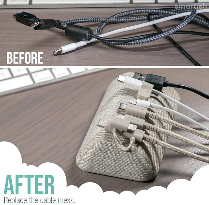 Smartish® Magnetic Cord Holder - Bigger Cable Wrangler Stocking Stuffer Organizer with Magnet Clips for Charger Management on Desktop, Nightstand - Holds 6+ Cables - Lightly Toasted Beige