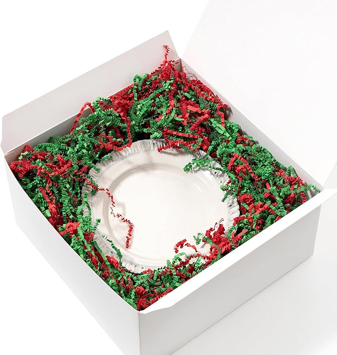 Mefleet 2 LB Crinkle Cut Paper Shred Filler Green & Red Crinkle Shredded Paper for Gift Box - Gift Basket Bag Filler - Grass Cushion Stuffing for Christmas Holiday Packaging Wrapping
