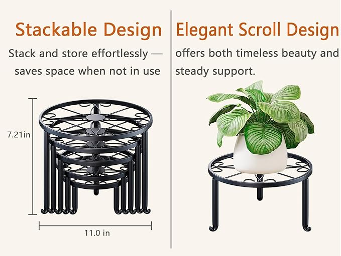 5 Pack Metal Pot Rack Stand,Patented Plant Stand for Flower Pot Heavy Duty Potted Holder Indoor Outdoor, Rustproof Iron Garden Container Round Supports