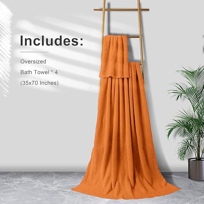 Smuge Extra Large Bath Towel Sheet Set 35x70 Inches - Oversized Highly Absorbent Towels Set,Jumbo Microfiber - Quick Dry, Lightweight,Super Soft for Bathroom,Hotel,SPA,Pack of 4 (Orange Red)