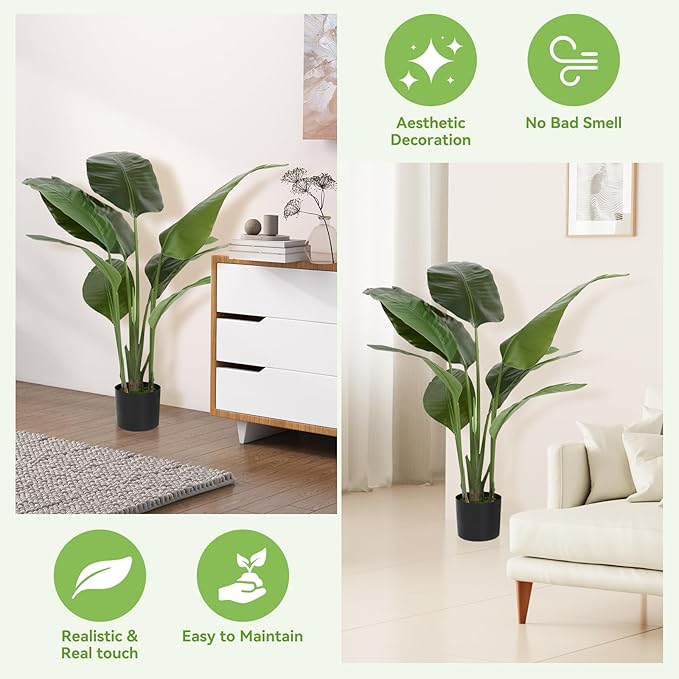 Artificial Bird of Paradise Plant Fake Tropical Palm Tree for Indoor Outdoor, Perfect Faux Plants for Home Garden Office Store Decoration (H 120cm)