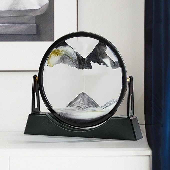 ZSDSZDZY Moving Sand Art Picture Liquid Motion, 3D Quicksand Décor, Deep Sea Sandscapes with Display Flowing Sand Frame for Relaxing, Desktop Office Home Decoration (Black)