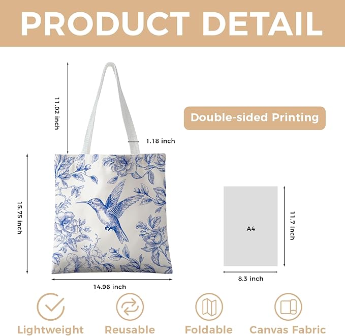 Cute Aesthetic Canvas Tote Bag for Women, Reusable Foldable Shopping Cotton Shoulder Totebag with Zipper Pocket