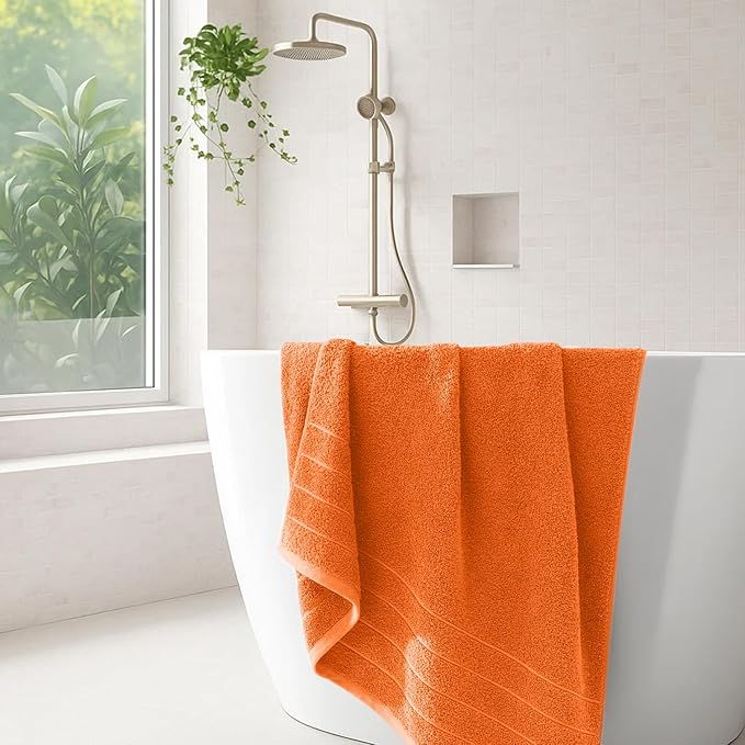 DAN RIVER Bath Towels Set of 4, 30 x 60 Inches, 100% Cotton, Larger & Lighter Weight, Quicker to Dry, Super Soft and Absorbent, Ideal Hotel Towels for Daily Use, Orange