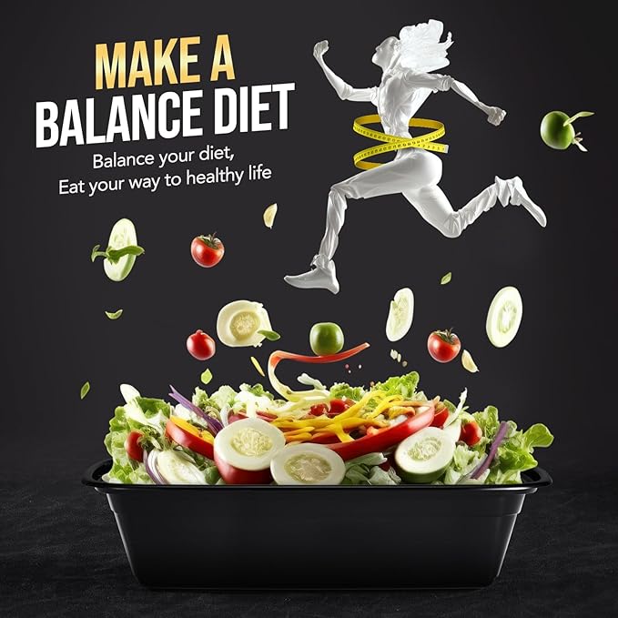 100-Piece (50-Pack) 34 OZ Meal Prep Containers Reusable with Lids, Sturdy Leakproof & Food Safe, Microwave, Freezer, Dishwasher Safe To Go Food Containers, Plastic Take Out Containers, Black