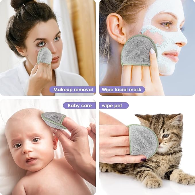 SUNLAND Reusable Makeup Remover Pads for Face,Eye,Lips 16 Pack Microfiber Face Cleansing Gloves Washable with Laundry Bag and Travel Bag Rounds Toner Pads (Round 3.15inchx16, Grey)