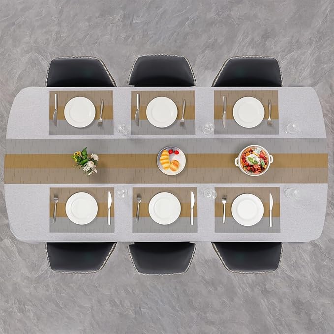 Placemats Set of 4, Vinyl Woven Place Mats Indoor Set of 4 Washable Wipeable PVC Table Mats Heat-Resistant Non Slip Placemat for Kitchen Dining Outdoor Table (Gray Light Brown, Set of 4)