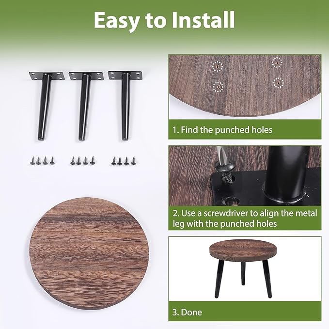 8 Inch Plant Stand, Small Floor Indoor Plant Stand, Mid Century Wood Planter Stand with Metal Legs, Round Modern Plant Stool for Indoor Outdoor Flower Pots, Brown