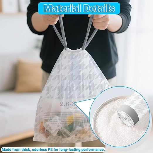 OKKEAI 2.6 Gallon Trash Bags White Drawstring Small Bathroom Garbage Bags – 90 Count Tear-Free, Heavy Duty Printed Liners, Leak-Proof White Trash Bag for Kitchen, Office, Multipurpose Use