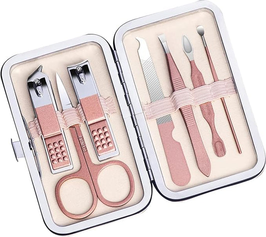 7Pcs Nail Clipper Set, Portable Travel Manicure Set, Stainless Steel & Carbon Steel Mini Manicure Kit, Exquisite Rose Gold Kit for Women and Men