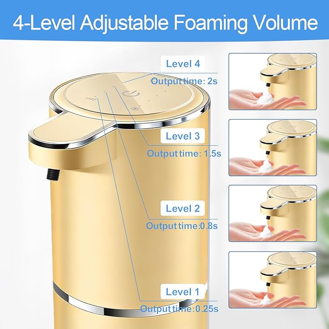 Automatic Foaming Soap Dispenser - Hand Free Pump Touchless Soap Dispenser USB Rechargeable Dispenser with 380ml, 4levels Adjustable Dispenser for Bathroom Kitchen