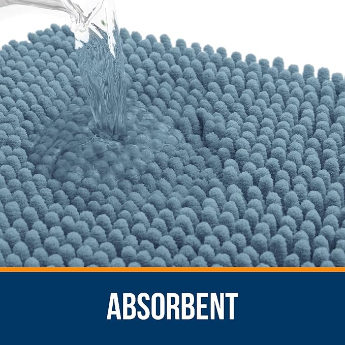 OLANLY Bathroom Rugs 30x20, Extra Soft Absorbent Chenille Bath Rugs, Rubber Backing Quick Dry, Machine Washable Bath Mats for Bathroom Floor, Tub and Shower, Home Decor Accessories, Airy Blue