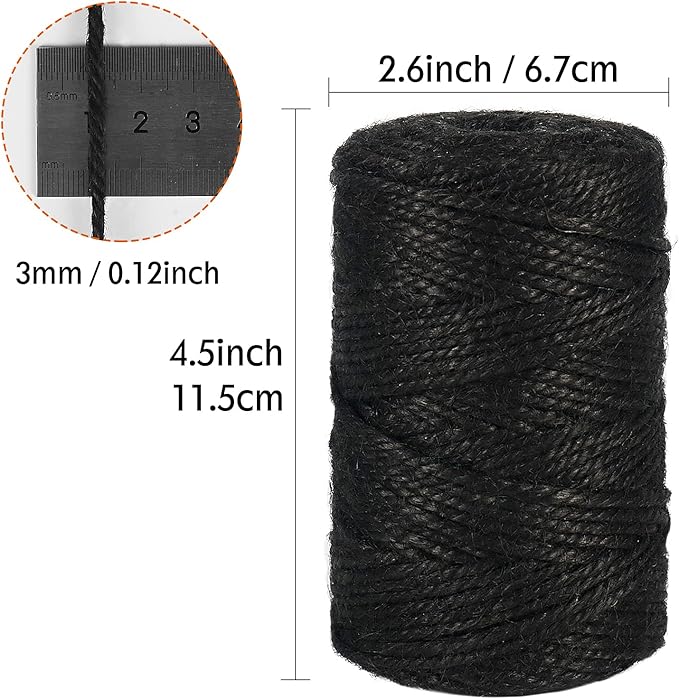 328 Feet 3mm Thick Natural Jute Twine, 3Ply Black Garden Twine Heavy Duty Industrial Packing Materials String Wrapping, Arts, and Crafts