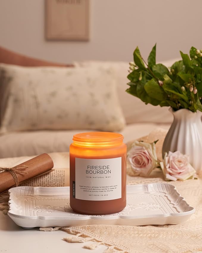 M&SENSE Fireside Bourbon Scented Candles, 2 Wick Jar Candle 19.4oz 110 Hour Long Lasting, Organic Natural Soy Wax Candle for Bedroom Kitchen Home Decor, Warm Housewarming Gifts for Men Women