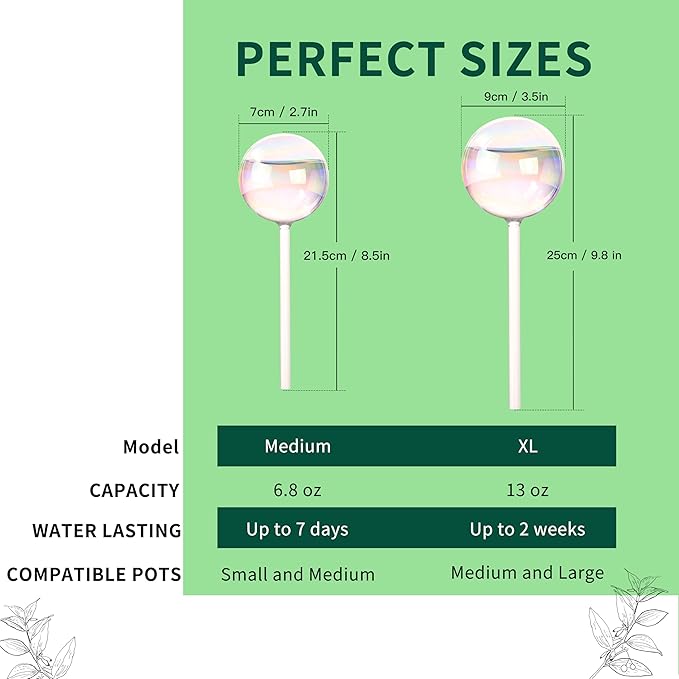 13 oz Up to 2 Weeks Extra Large Plant Self Watering Globes, Light Iridescent Glass Water Bulb Indoor, Plant Waterer Self-Watering Stakes, Perfect Gardening Gifts, 4 Pack