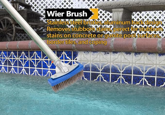 Pumice Stone for Pool and Stainless Steel Pool Brush Kit to Reomve Erase Rust Stain Spot in Concrete Plaster Pool Spa and Calcium Deposit on Pool Tile