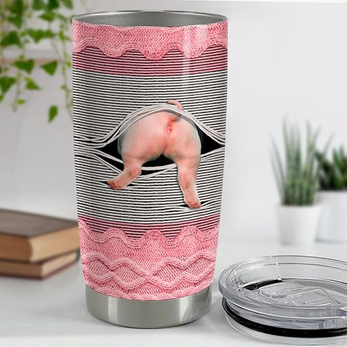 SANDJEST Pig Tumbler 20oz Stainless Steel Insulated Tumblers Coffee Travel Mug Cup Funny Pig Gifts for Women Girls Gift for Birthday Christmas