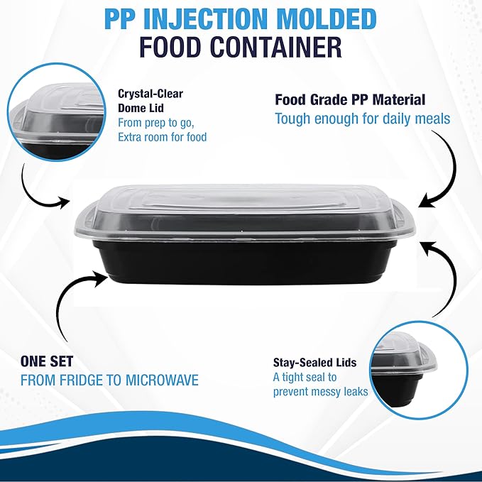 Ruthy's Outlet Meal Prep Containers W/Lids -Square Food Storage – BPA-Free| Stackable | Microwave | Freezer & Dishwasher Safe | Reusable Lunch Bento Box Portion Control & Planning (150 Pack, 12 oz)