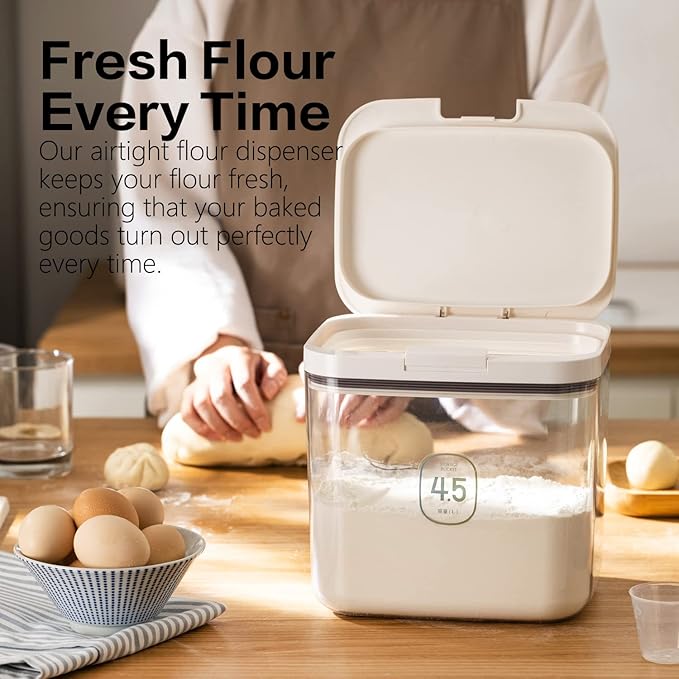 Flour Container - 5.5 L /5.81qt/5kg Large Flour Dispenser Keep Your Flour Fresh and Dry Easily with Kitchen Essential