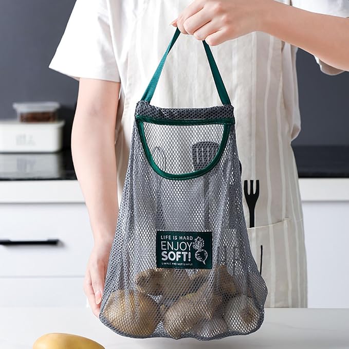 3pcs Reusable Hanging Mesh Produce Bags - Portable, Breathable Net Bags for Fruit, Vegetable, Garlic, Onion, Potatoes - Home, RV, Camper Storage