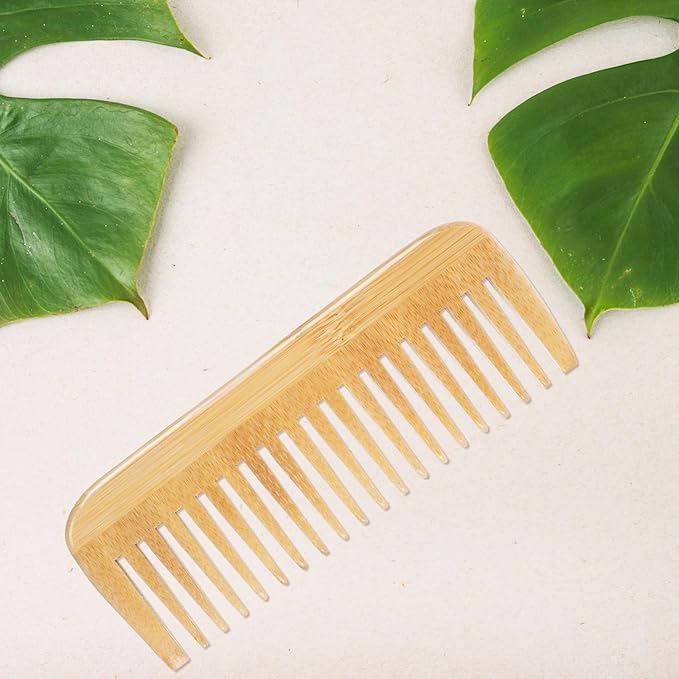 Bamboo Wide Tooth Comb, Natural Bamboo Hair Detangling Comb Anti-Static Hair Brush, Wooden Curls Anti Static Big Tooth Wood Combs for Women and Men All Hairs Types,Travel Friendly