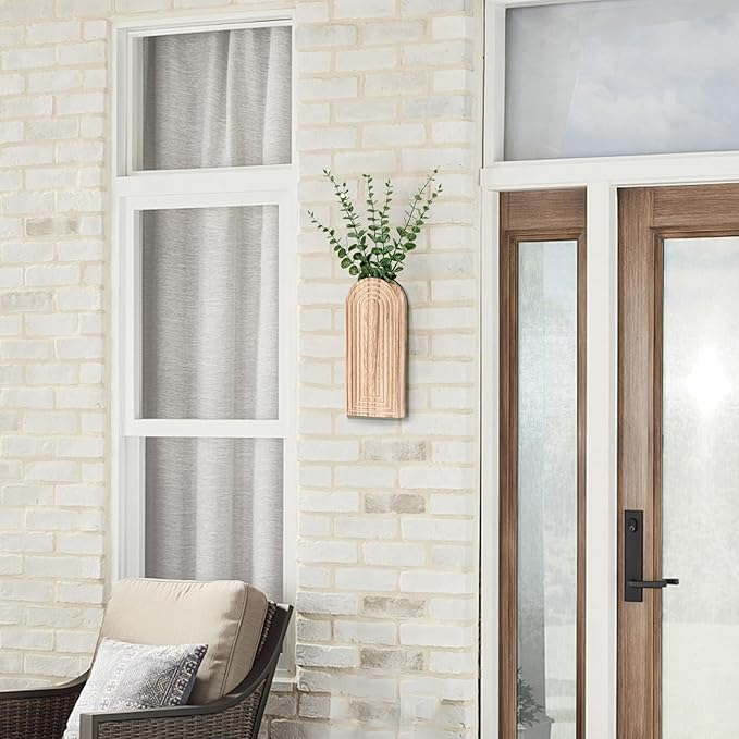 Wooden Wall Planter Vase Set of 2, Boho Hanging Planter for Indoor Plants & Flowers, Natural Wood Wall-Mounted Planters for Art Home Decor - Living Room, Bedroom, Bathroom, Patio (Natural Wood)