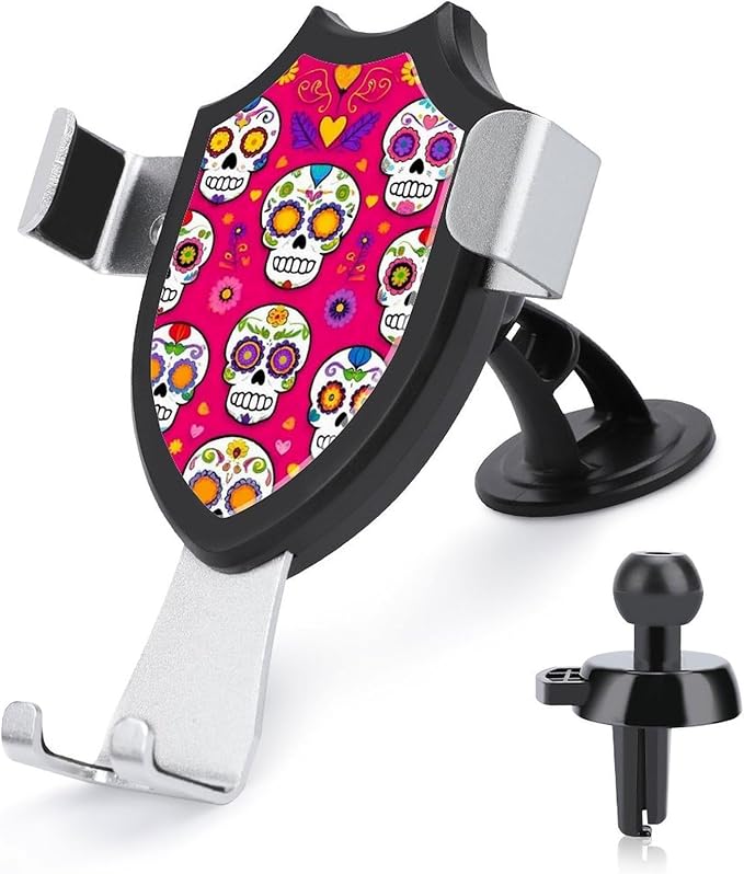 Universal Hands Free Automobile Cell Phone Holder, Phone Mount for Car Dashboard Air Vent Windshield Day Dead Mexican Sugar Skull