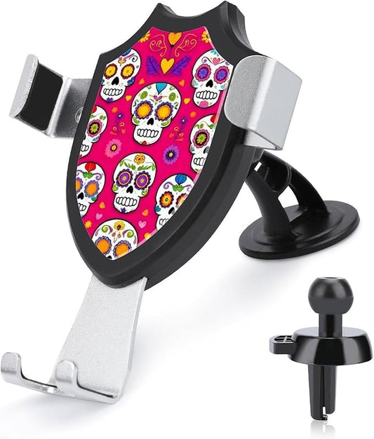Universal Hands Free Automobile Cell Phone Holder, Phone Mount for Car Dashboard Air Vent Windshield Day Dead Mexican Sugar Skull