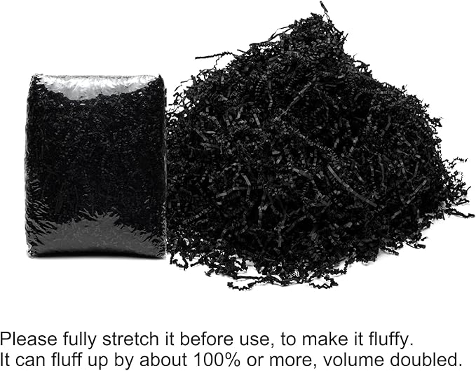Mefleet 2 LB Crinkle Cut Paper Shred Filler Black Crinkle Shredded Paper for Gift Box - Gift Basket Bag Filler - Grass Cushion Stuffing for Valentine's Day Halloween Holiday Packaging Wrapping