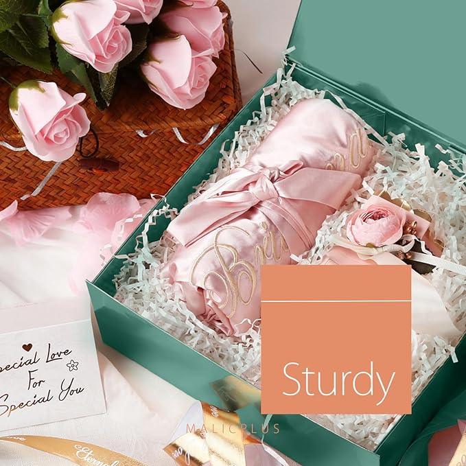 Gift Box with Lid 9x9x3.4 Inches, Green Groomsman Proposal Box with Magnetic Closure for Father's Day or All Occasion (Glossy Green)