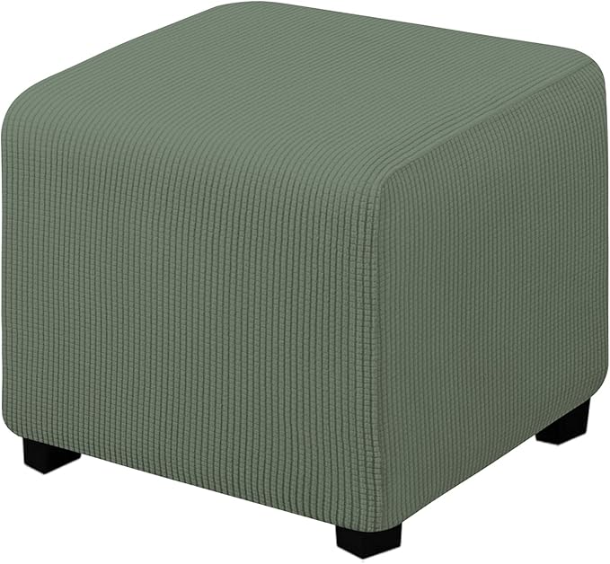 Easy-Going Stretch Ottoman Cover Folding Storage Stool Furniture Protector Soft slipcover with Elastic Bottom (X-Small,Greyish Green)