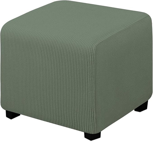 Easy-Going Stretch Ottoman Cover Folding Storage Stool Furniture Protector Soft slipcover with Elastic Bottom (X-Small,Greyish Green)