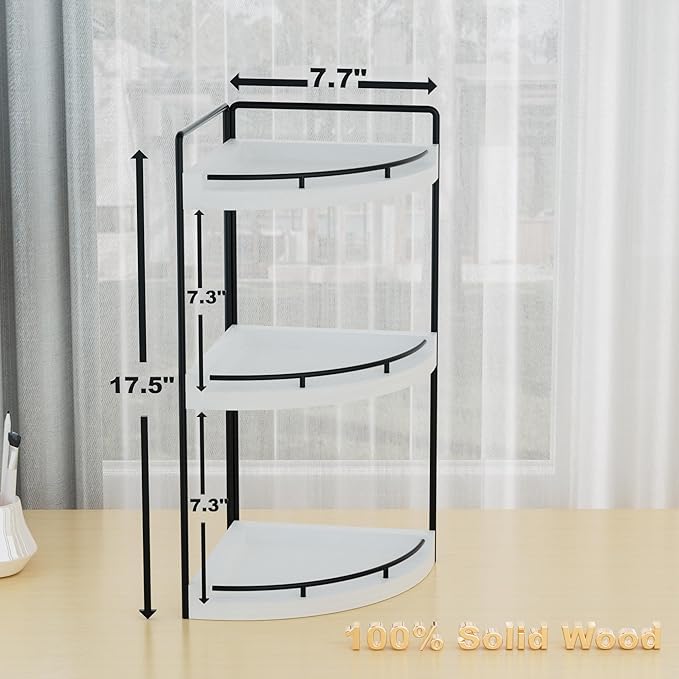 Corner Bathroom Counter Organizer, 3 Tier Bathroom Sink Shelf Countertop, Wood Vanity Skincare Storage for Toiletries Decor, Makeup, Dresser (White)