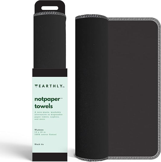 Reusable Paper Towels - 10 Pack - Roll of Washable Cotton Cloth Paper Towels - Paperless Reusable Napkins Cloth Washable - Absorbent + Long Lasting - Zero Waste Products - (Black Tie)