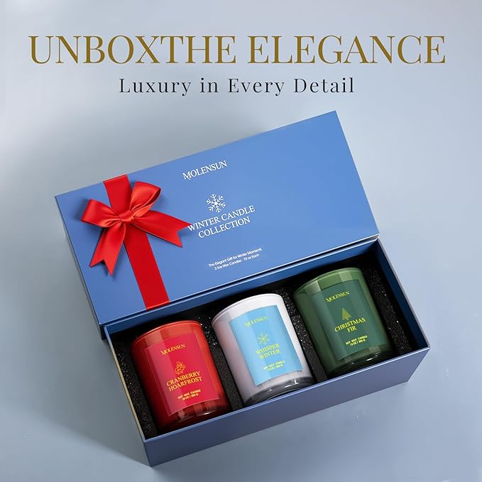 Winter Candles Gift Set, 3 Pack Total 30oz Soy Scented Candles in Luxury Gift Box, Christmas Birthday & Holiday Gifts for Women & Men, Long Lasting Non-Toxic Clean Burn, Winter Festive Home Decor