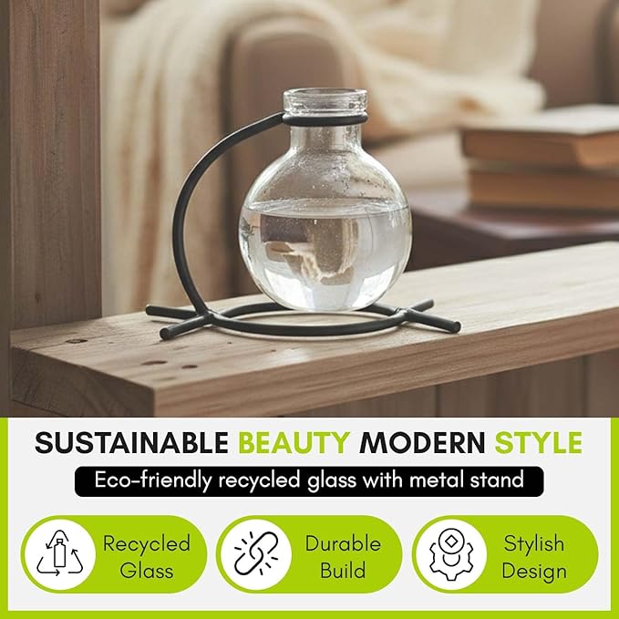 Couronne Company M501-200-00 Casablanca Recycled Glass Vase & Metal Stand, 4", Clear, 1 Piece