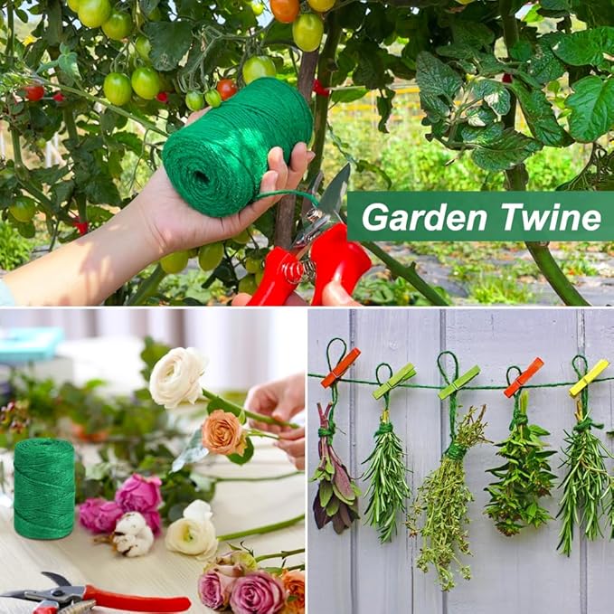 Garden Twine, Green Plant Twine 328 Feet 3mm Thick 3Ply Heavy Duty Jute String for Gardening, DIY Crafts Wrapping