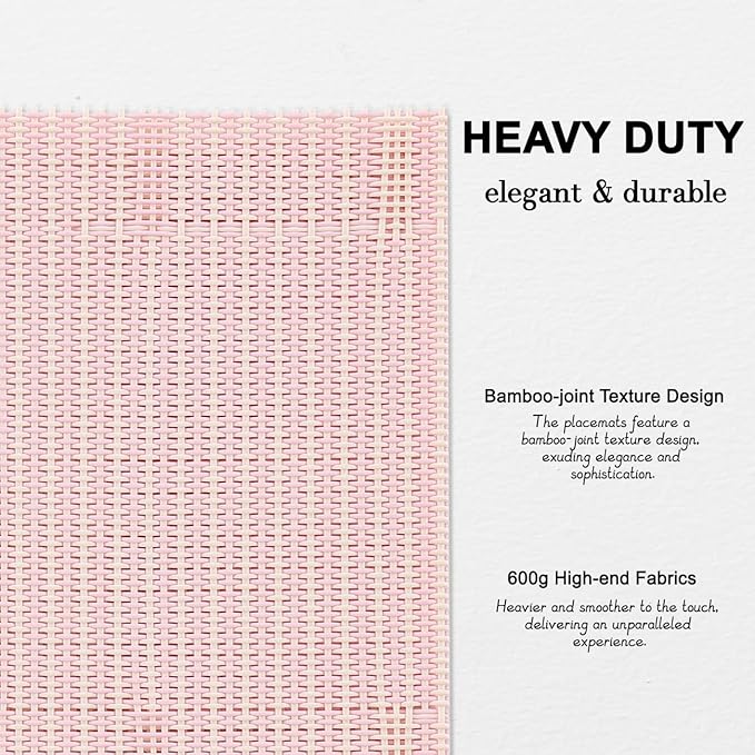 Placemats Set of 6, Vinyl Woven Place Mats Indoor Set of 6 Washable Wipeable PVC Table Mats Heat-Resistant Non Slip Plastic Placemat for Kitchen Dining Outdoor Table (Beige Pink, Set of 6)