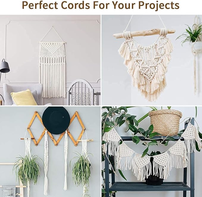 Macrame Cord 2mm x 220Yards (656Feet), Natural Cotton Macrame Rope - 2 Strands Twisted Macrame Cotton Cord for Wall Hanging, Plant Hangers, Crafts, Gift Wrapping and Wedding Decorations, Coffee