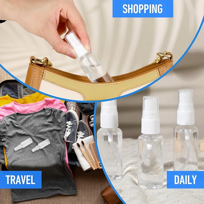90PCS Small Travel Spray Bottle Bulk 1oz/30ml Clear Fine Mist Spray Bottles Plastic Refillable Mini Empty Bottles for Toiletries Perfume Plant Care Home Cleaning