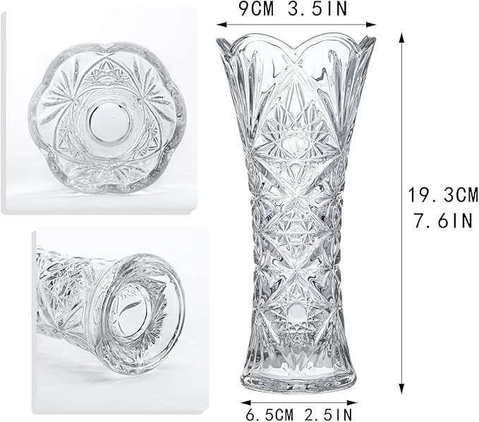 Kanpura 7.6" Clear Glass Flower Vase,Thickened Crystal Glass Vase for Flowers & Decor,Sunflower Design (1 Piece)