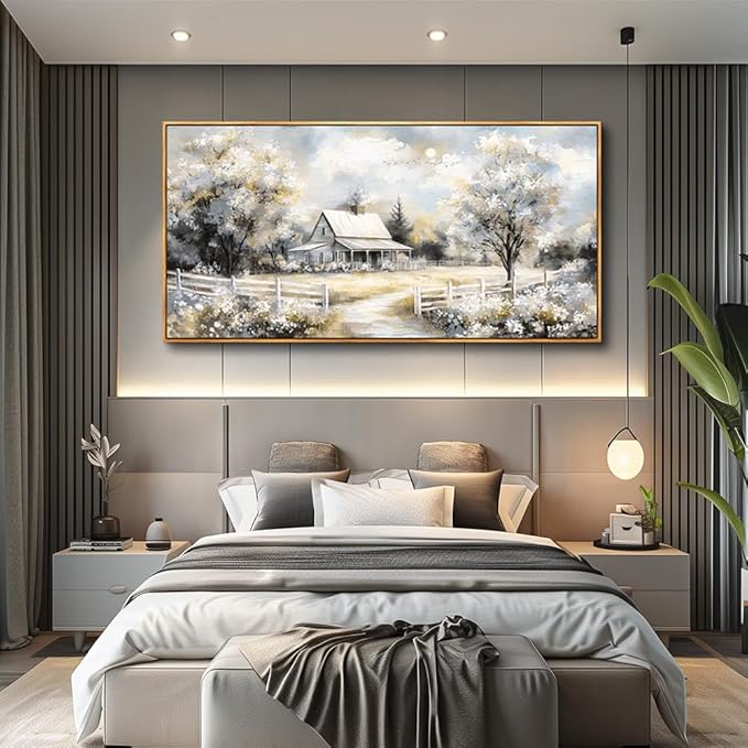 QIYILEXWART Canvas Wall Art For Living Room Large Wall Decor For Office Bedroom Decorations Forest Cabin Landscape Pictures Farmhouse Painting Artwork Room Wall Mural Aesthetic Home Decor 30x60 In