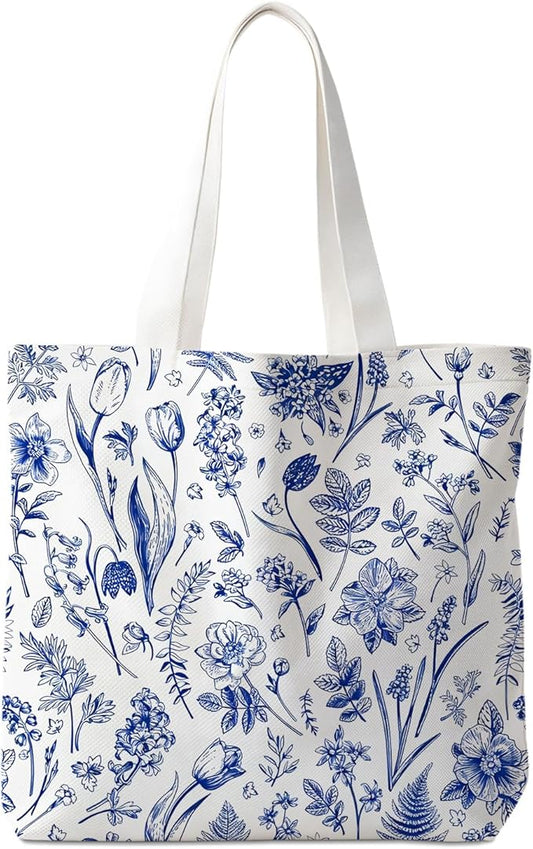 Animals-Flowers-Fruits-Bow Valentines Canvas Heart Tote Bag, Coquette Reusable Shopping Grocery Bags