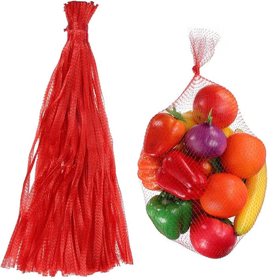 uxcell 100PCS Reusable Mesh Produce Bags, 23.6 Inches Egg Hatching Bags Washable Breathable Fruit Net Stretchable Mesh Netting Storage for Seafood Vegetable Onion Grocery Shopping, Red