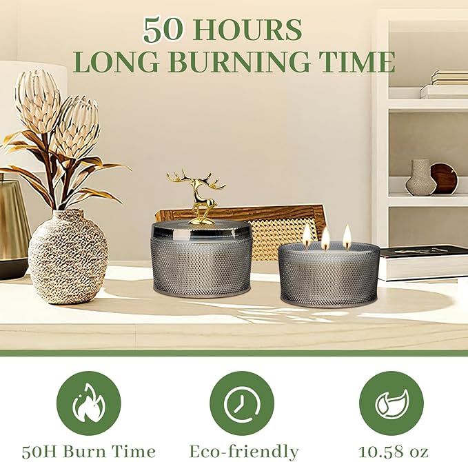 Sandalwood Scented Candle - 10.58 oz Natural Soy Wax with 3 Wicks, 50-Hour Burn Time Aromatherapy Candle for Home & Relaxation, Christmas Gift for Women & Men