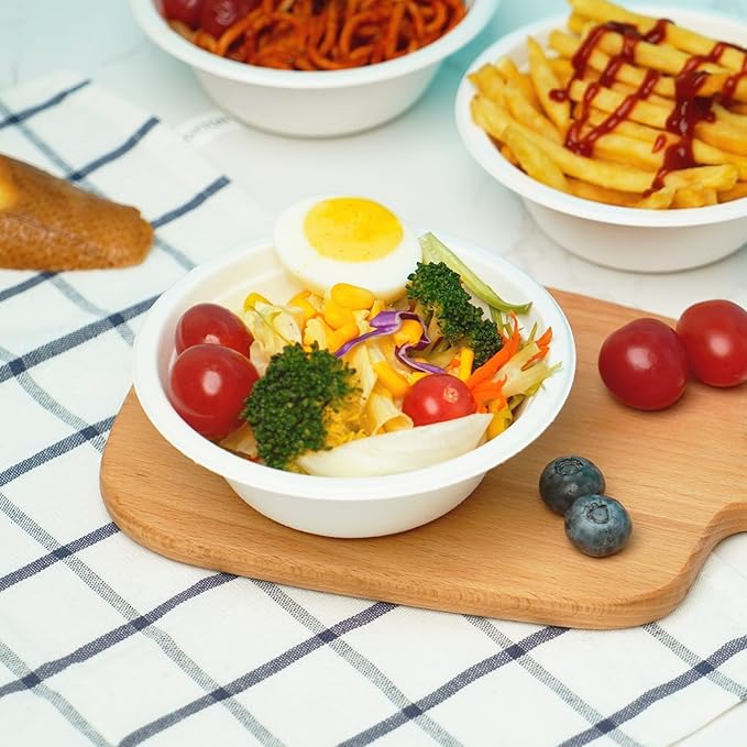 1000 Count 12 oz Paper Bowls, Disposable Compostable Bowls Bulk, Heavy Duty Biodegradable Bagasse Bowl for Snacks, Soup, and Salads, White