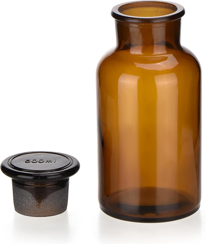 Lab Glass Reagent Bottle,Wide Mouth Glass Storage Bottle with Ground Stopper,Decorative Bottles/Vase (Amber, 6 * 500ML)
