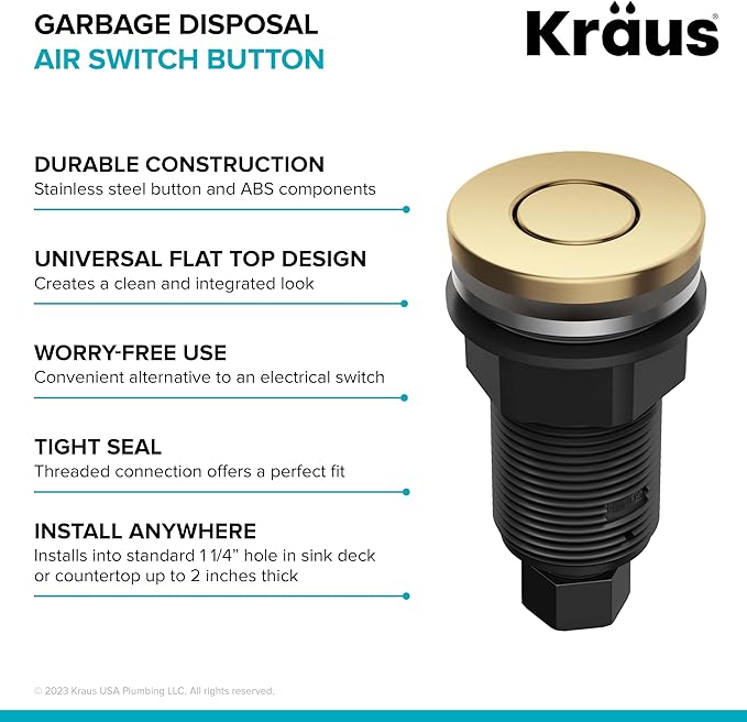 KRAUS Flat-Top Garbage Disposal Air Switch Button in Brushed Brass, KWDB-20BB